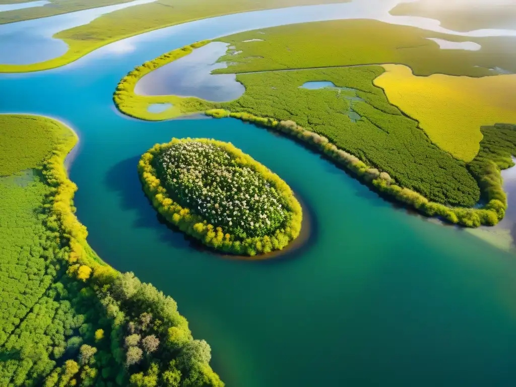 Vista aérea impresionante de humedales en Uruguay, mostrando diversidad y biodiversidad