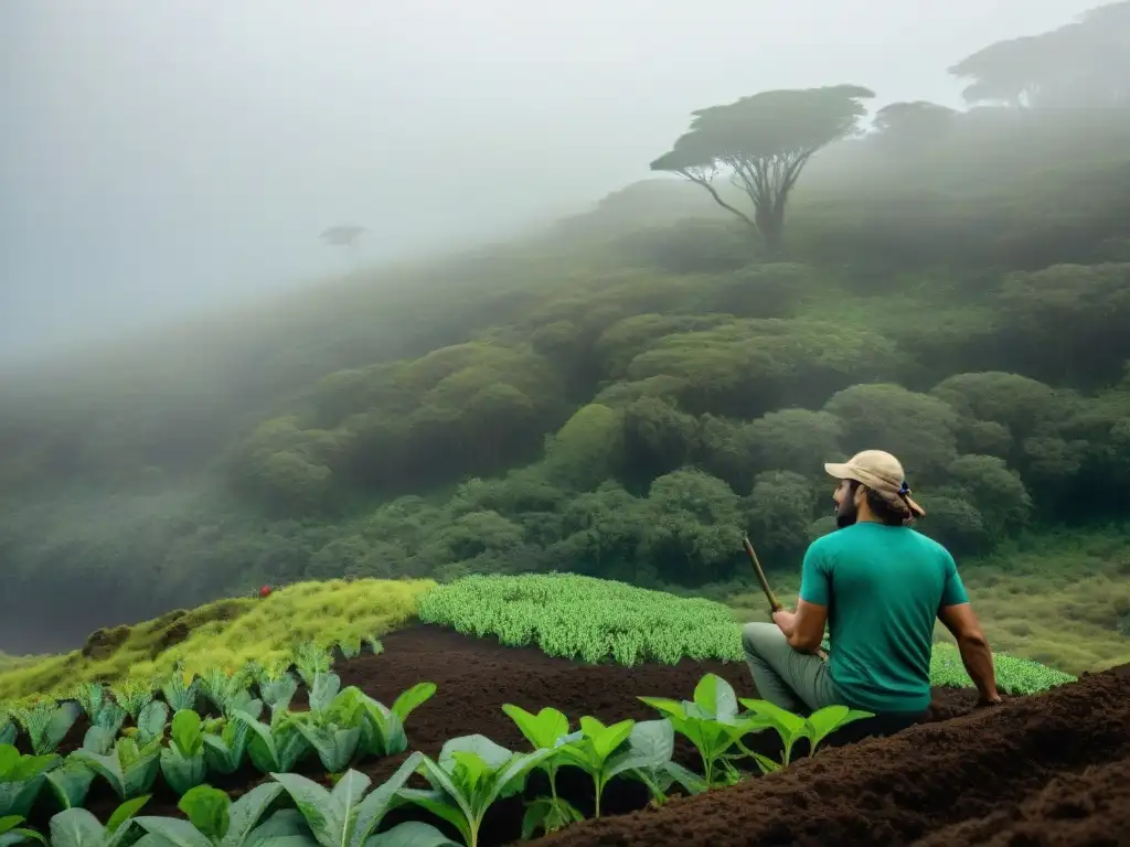 Voluntariado ambiental en Uruguay: Voluntarios plantando árboles en un exuberante bosque verde, rodeados de naturaleza y armonía