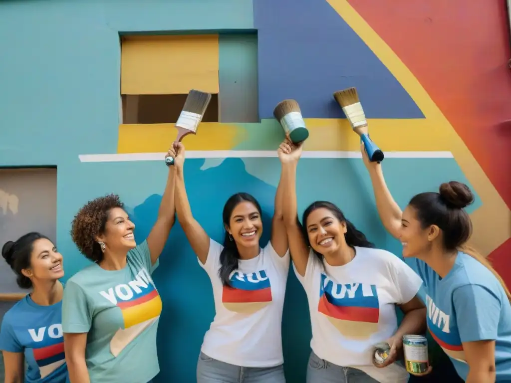 Voluntariado fortalece comunidades Uruguay: Diversos voluntarios pintan mural de unidad y colaboración en centro comunitario