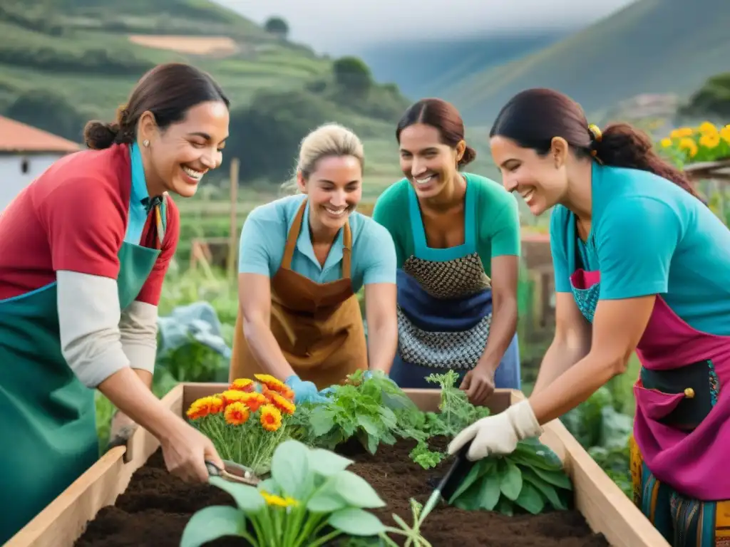 Voluntariado internacional desde Uruguay construyendo jardín comunitario en aldea remota