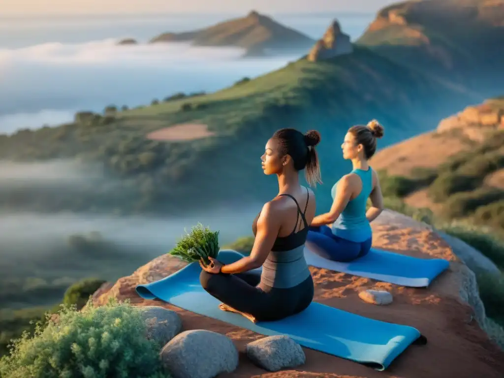 Sesión de yoga al amanecer en las Sierras Uruguayas, rodeada de naturaleza